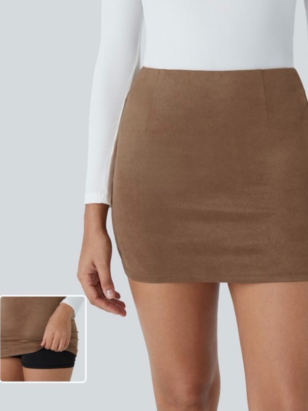HALARA High Waisted 2-in-1 Ribbed Suede Mini Casual Skirt! NWOT! Size Small!